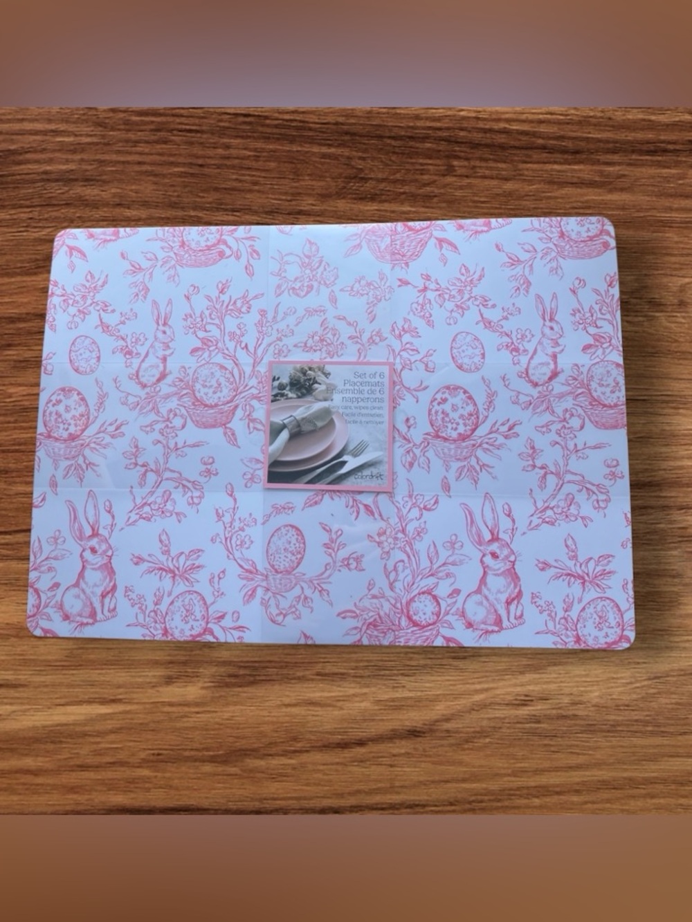 NEW Colordrift Set of 6 Pink Bunny, Egg, Floral, Easter Placemats Easy Clean